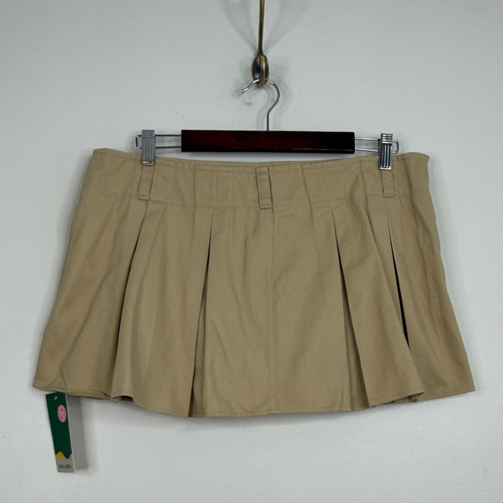 New Halara Skirt Womens XL Beige Tan Cotton Pleated Lined Mini Skort Y2K